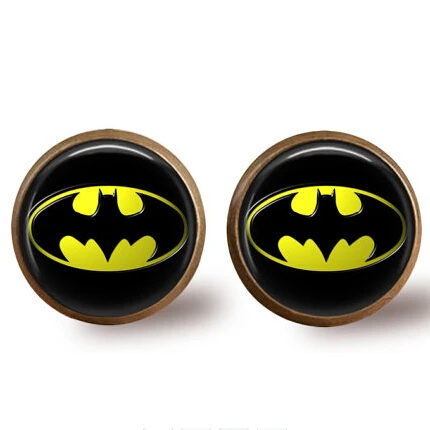 

Hero Anime US Movie Batman Brass Stud Earrings Women 12mm/0.47inch men 1pair/lot earring drop ship Dr Who Jewelry The Arrow 2016