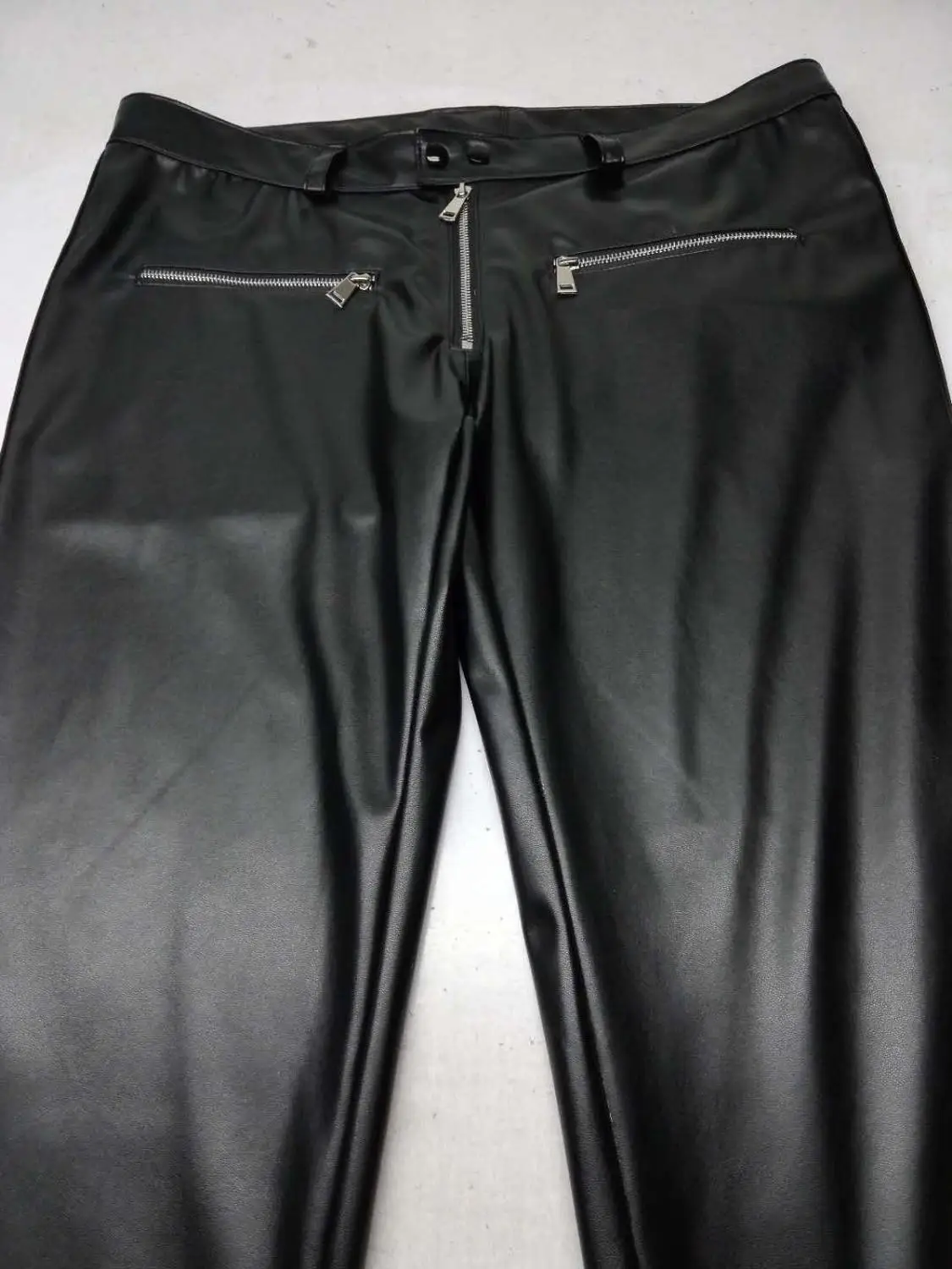 27-37 Для мужчин одежда модные первоначально разработан с несколькими карманами на молнии кожаные брюки, мужские костюмы для сцены - Цвет: Black