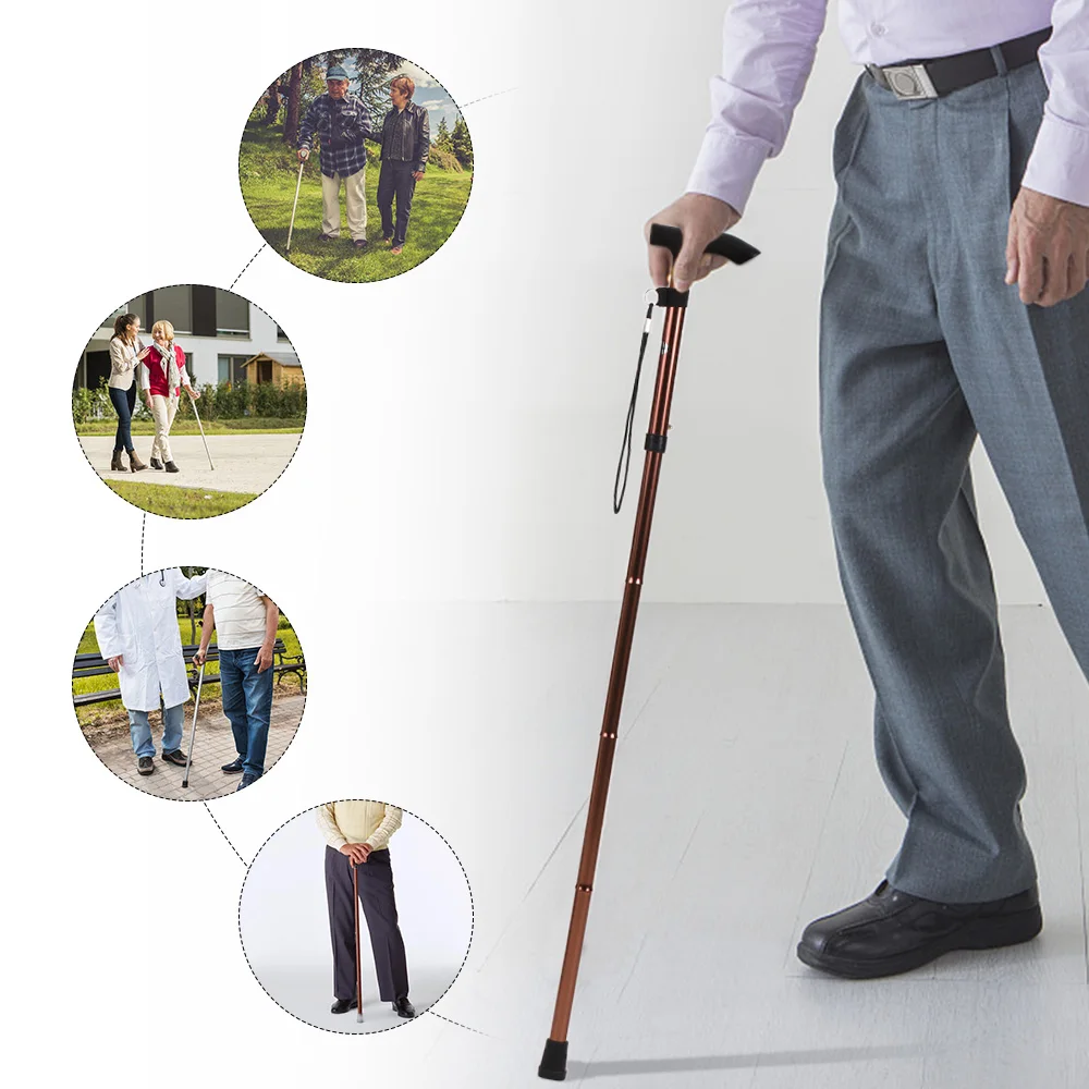 

Portable Folding Cane Adjustable Height Hand Walking Stick Balancing Mobility Aid with Comfortable T Handles
