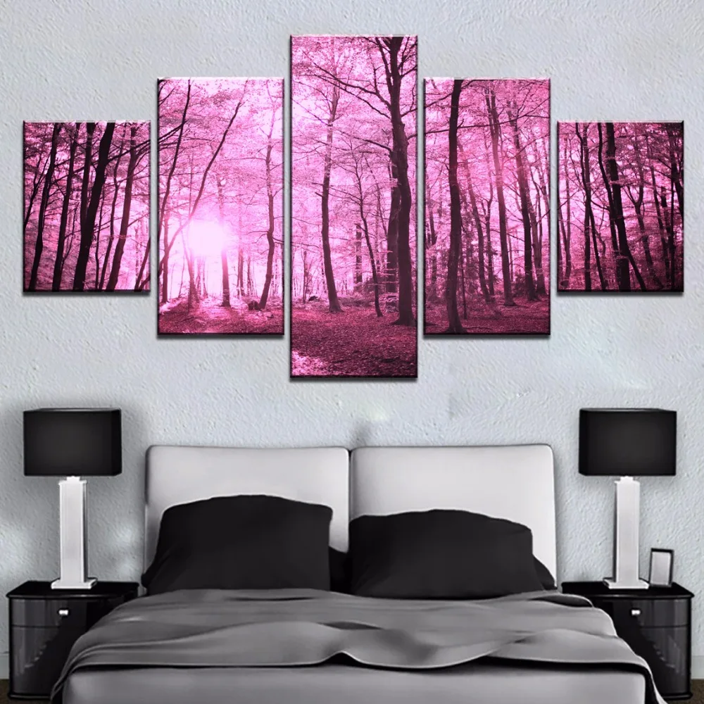 

CLSTROSE 5 Piece Canvas Art Cherry Blossom Tree Forest Modern Decorative Paintings On Canvas Wall Art For Living Room Framed