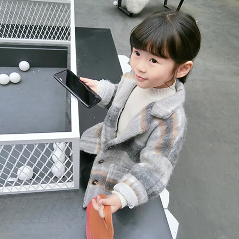 

BuDingXiong 2017 Fashion Kids Boys Girls Wool & Blend Plaid Unisex Outwear Children Clothing Winter Coats Long Turn Down Collar