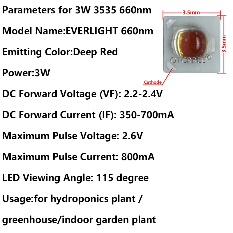 10-100 шт. 3 Вт темно-красный 3535 нм когда-либо светильник SMD Светодиодная лампа для роста растений светодиодный излучатель для комнатных садовых растений для выращивания аквариума точечный светильник