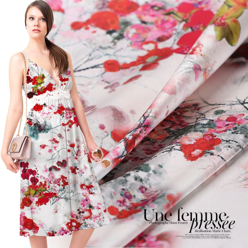 Digital inkjet elastic silk satin fabric soft and breathable silk