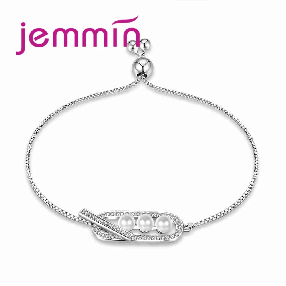 

JEMMIN Fashion Jewelry Shiny Cubic Zirconia With Three Pearls 925 Sterling Silver Bracelets Gift For Women Female Top Quauality