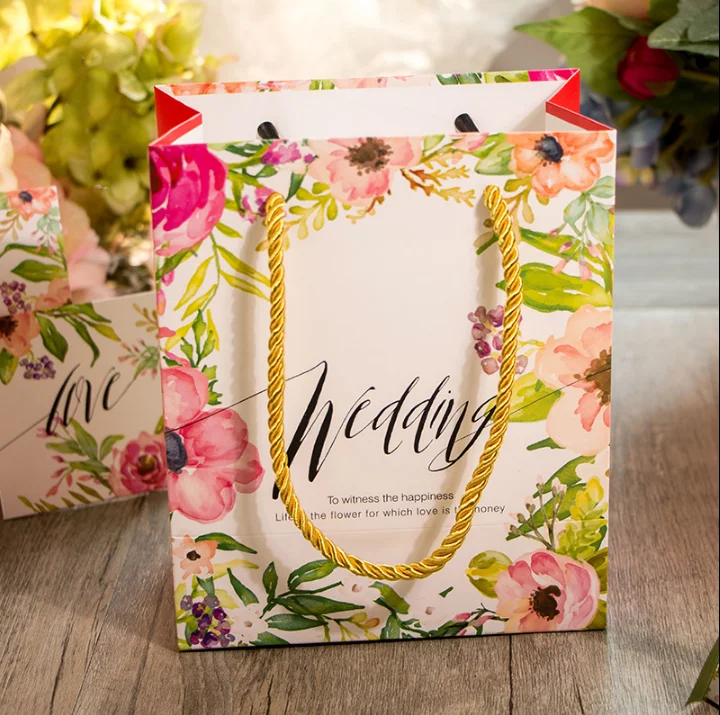 30 Pcs Creative Floral Wedding Favors Gift Bags Handbag Paper Bag
