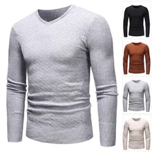 Повседневный осенне-зимний мужской свитер, мужские однотонные повседневные мужские свитера с v-образным вырезом, тонкие брендовые вязаные пуловеры