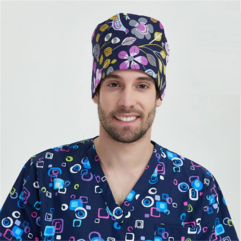 14 цветов с цветочным принтом для мужчин скраб шапки высокое качество Тыква Шляпы клиника Стоматологическая хирургическая лаборатория аптека медицинские шапки