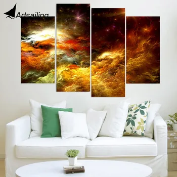 

Canvas Painting 4 Piece Canvas Art Abstract Colors Yellow Clouds HD Printed Wall Art Home Decor Picture for Living Room XA046D