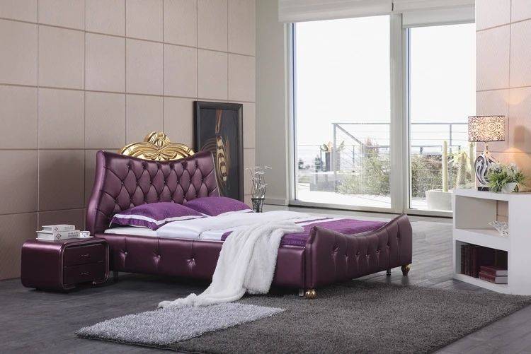 Роскошная Современная двуспальная кровать дизайнерская мебель кожаная кровать горячая распродажа