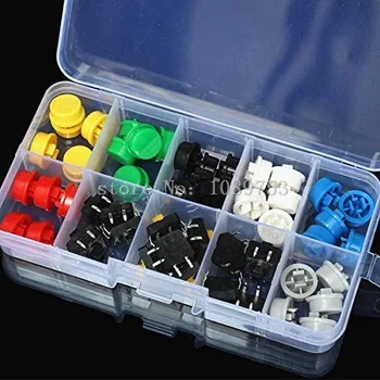

Tactile Push Button Switch Momentary Tact & Cap 12x12x7.3mm KeyCaps Assorted Kit