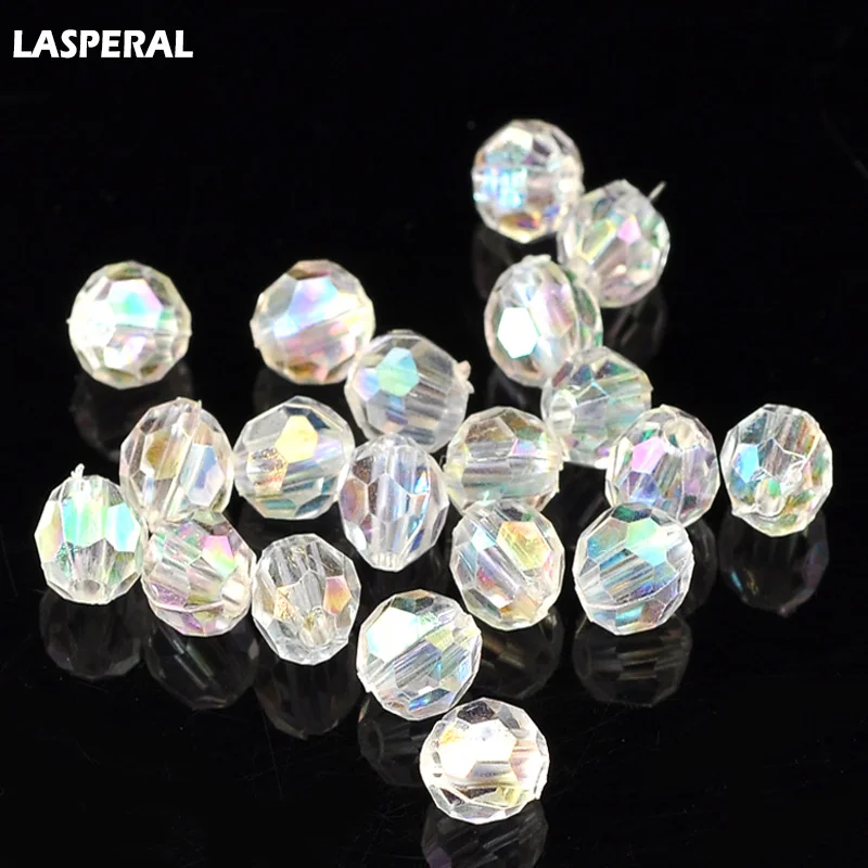 

LASPERAL 500PCs Acrylic Beads White Color Transparent Color Imitation Crystal Section Spacer Beads For DIY Jewelry Making