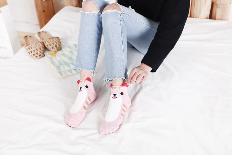 Носки Kawaii с животными, женские короткие носки из чесаного хлопка, лето, дизайн, harajuku, милые носки с 3D ушками, 5 цветов