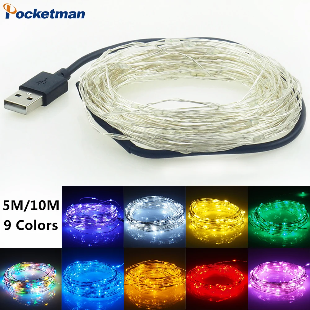 

LED String Lights 10M 33ft 5M 5V USB Powered Outdoor Warm white/RGB Silver Wire for Christmas Festival Wedding Party Decoration