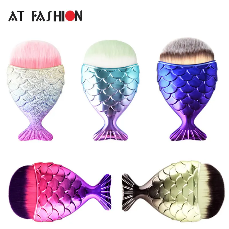 

AT FASHION Mermaid Makeup Brush Fish Shaped Foundation Powder Blusher Cosmetic Makeup Brush Tool Kit Fishtail Contour Brushes