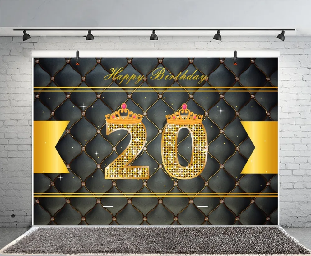 Laeacco Leather Diamonds Glitters Girl 20th Birthday Photography Backgrounds Customized Photographic Backdrops For Photo Studio