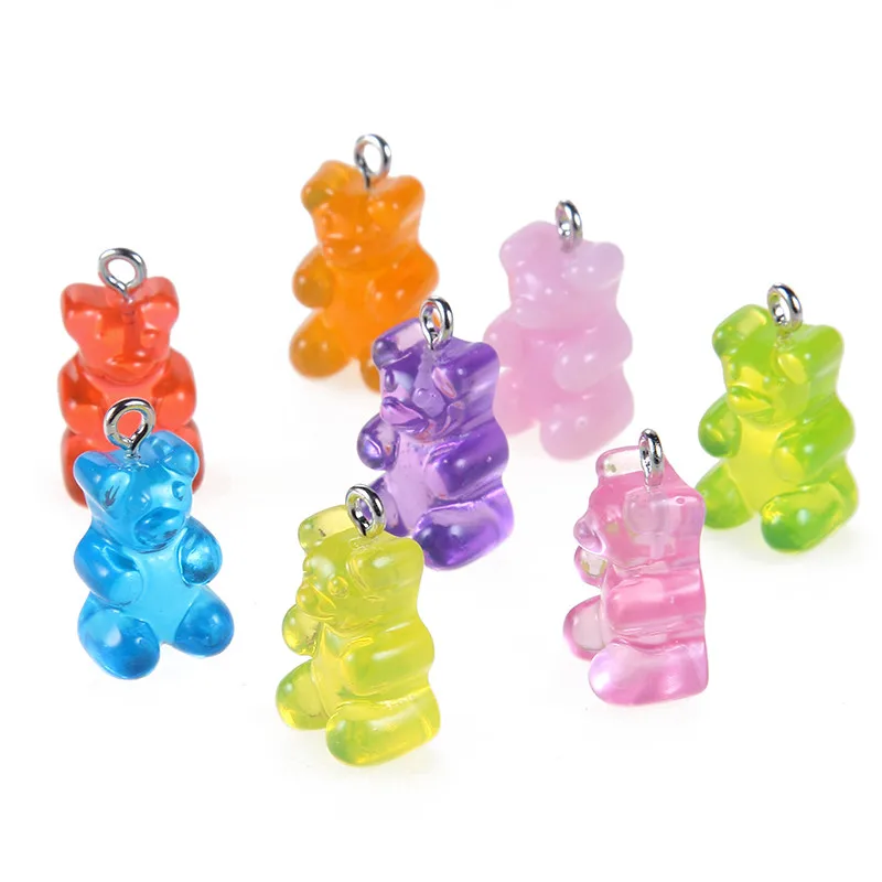

New Design Resin Mixed Color Gummy Bear Pendant Charms For Making Jewelry DIY 10pcs wholesale