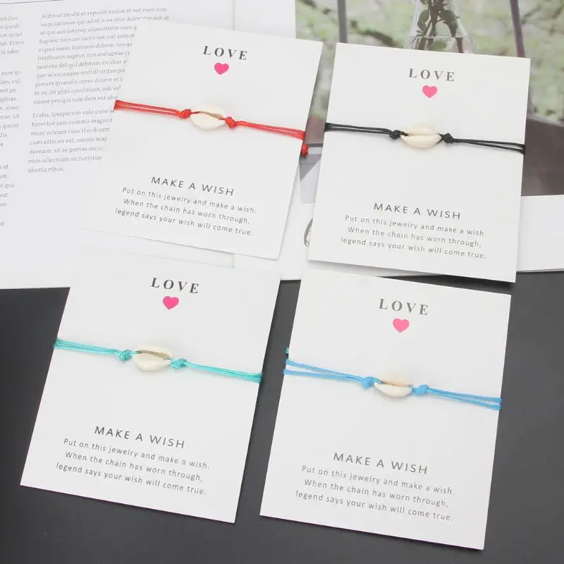 

Wish Card Gift Nature Shell Red String Cord Bracelet Handmade Friendship Jewelry