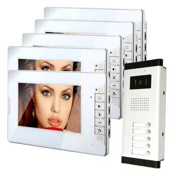 

Wholesale Brand Apartment Entry System 5 Monitor Wired 7" Color LCD Video Door Phone Intercom System For 5 House FREE SHIPPING