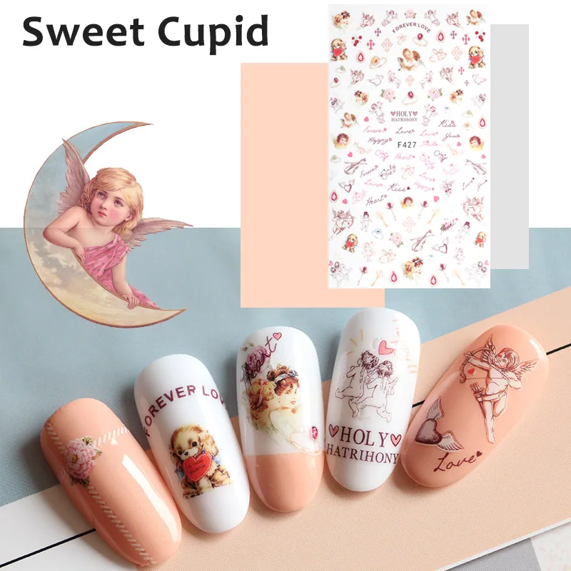 

1pcs Manicure 3D Nail Sticker With Adhesive Waterproof Lasting A Applique Love Cross Angel Cupid Holy Love Nail Sticker Decal
