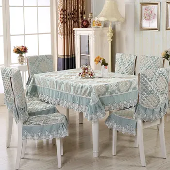 

9pcs/set European Style Home Table Cloth Set with Chair Cover Rectangular Tablecloth for Wedding Lace Table Cover toalha de mesa