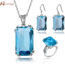 Элегантный большой квадратный Корона кольцо/серьги/кулон синий Кристалл Настоящее серебро 925 проба комплекты украшений для женщин подарок Винтаж