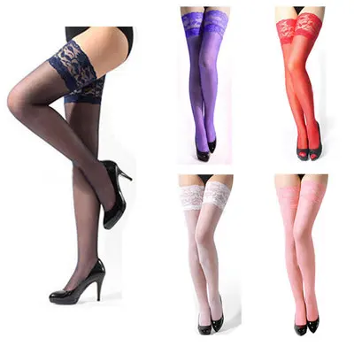 

Fashion Womens Sheer Lace Stockings Stay Up Thigh High Hold-ups Stockings Pantyhose