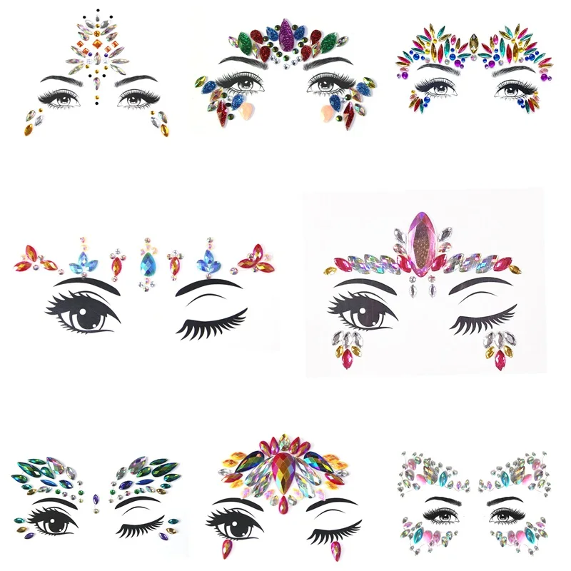 

Temporary Eye Glitter Tattoo Stickers Face Jewels Gems Music Festival Party Makeup Tool Body Jewels Woman Face Crystal Stickers