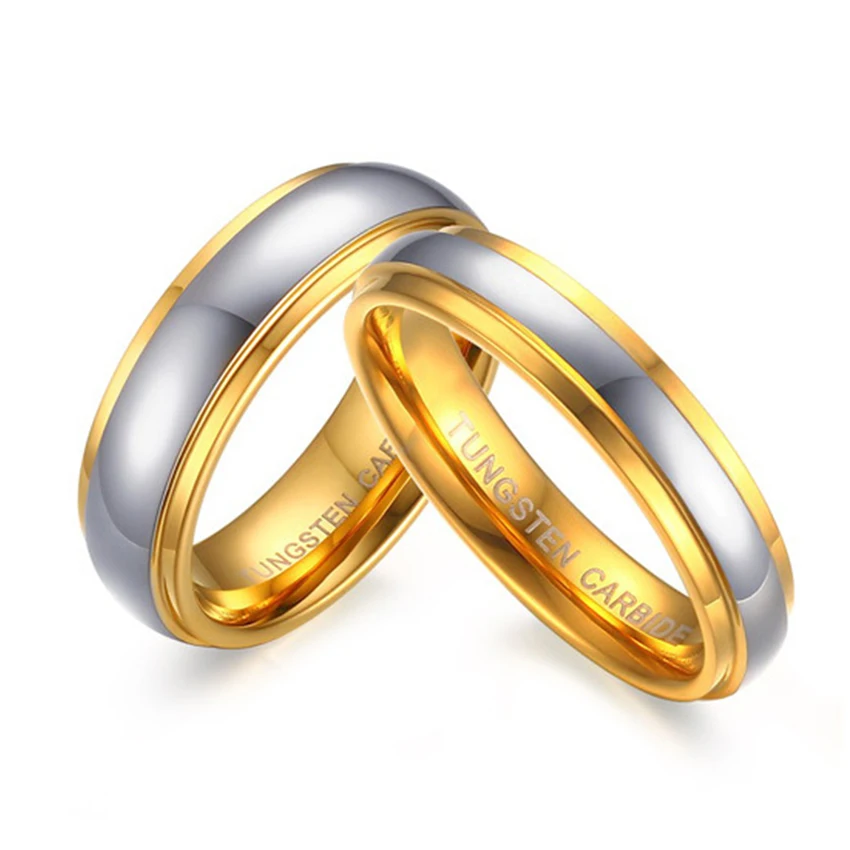 Classic 6mm Gold color Tungsten Carbide Wedding Bands Couples Rings