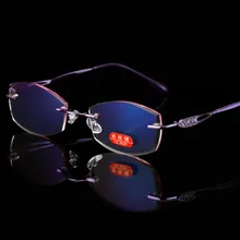 Женский сплав, бриллиант, без оправы, Пресбиопия для леди, анти синий свет очки для чтения+ 1,0+ 1,5+ 2,0+ 2,5+ 3,0+ 3,5+ 4,0