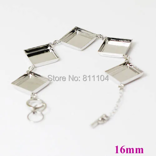 

Blank Cuff Bracelet Settings w/ Inner 16mm Square Deep Wall Bezel tray Cabochon Bases Link Chain Bracelet Findings Silver Plated