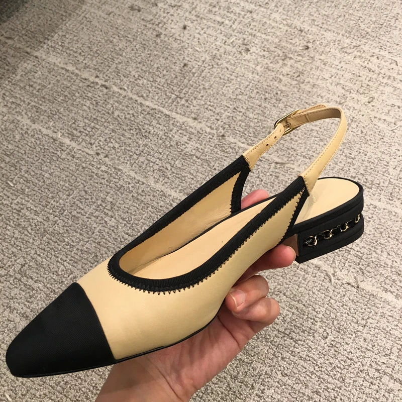

Myfitgo Spring Summer Women Casual Shoes Sheepskin Female Slingback Slip on Loafers 3.5cm Low Heels For Girls Black Pointed Toe