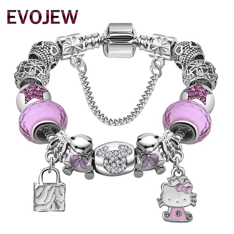 2018 Fashion Enamel Silver Hello Kitty Bracelet Bangle for Children