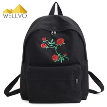 Wellvo Вышивка Cavnas Рюкзак Женщины Розы Рюкзаки Для Девочек-Подростков Школьные Сумки Черный Белый Harajuku mochila XA1918C