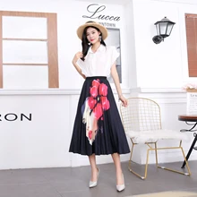 Летние женские юбки s, красивая эластичная плиссированная юбка миди с завышенной талией и мультипликационным рисунком, вечерние юбки для отдыха в уличном стиле