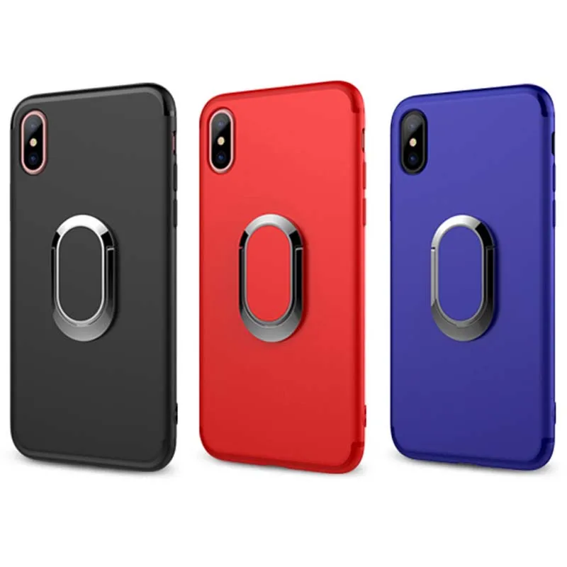 

Car Mounted Case For iPhone 6 7 8 Plus X S XS Max XR Thin Ring Buckle Stand Pure Color Soft TPU Gel Case Cover Skin