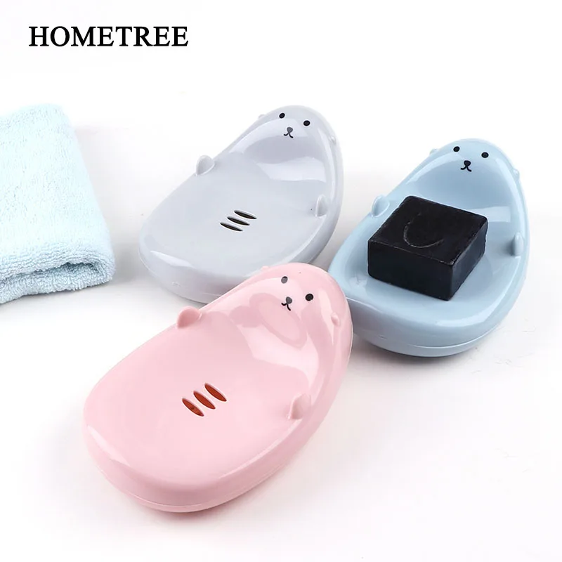 

HOMETREE 1Pcs Cute Bear Soap Box Drain Bathroom Soap Box Home Kitchen Wash Cute Baby Soap Dish Shower Bathroom Accessories H433