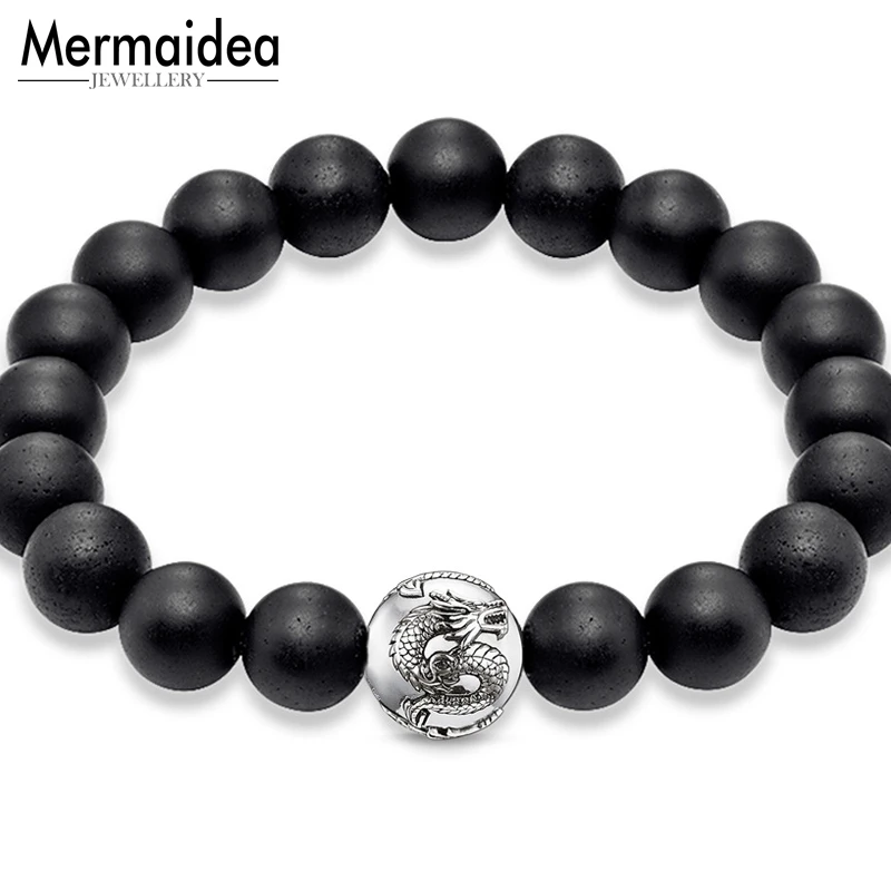 

Black Onyx Silver Dragon Karma Diy Bead Bracelets 2019 Super Deals Gift Silver Fashion Gift for Men