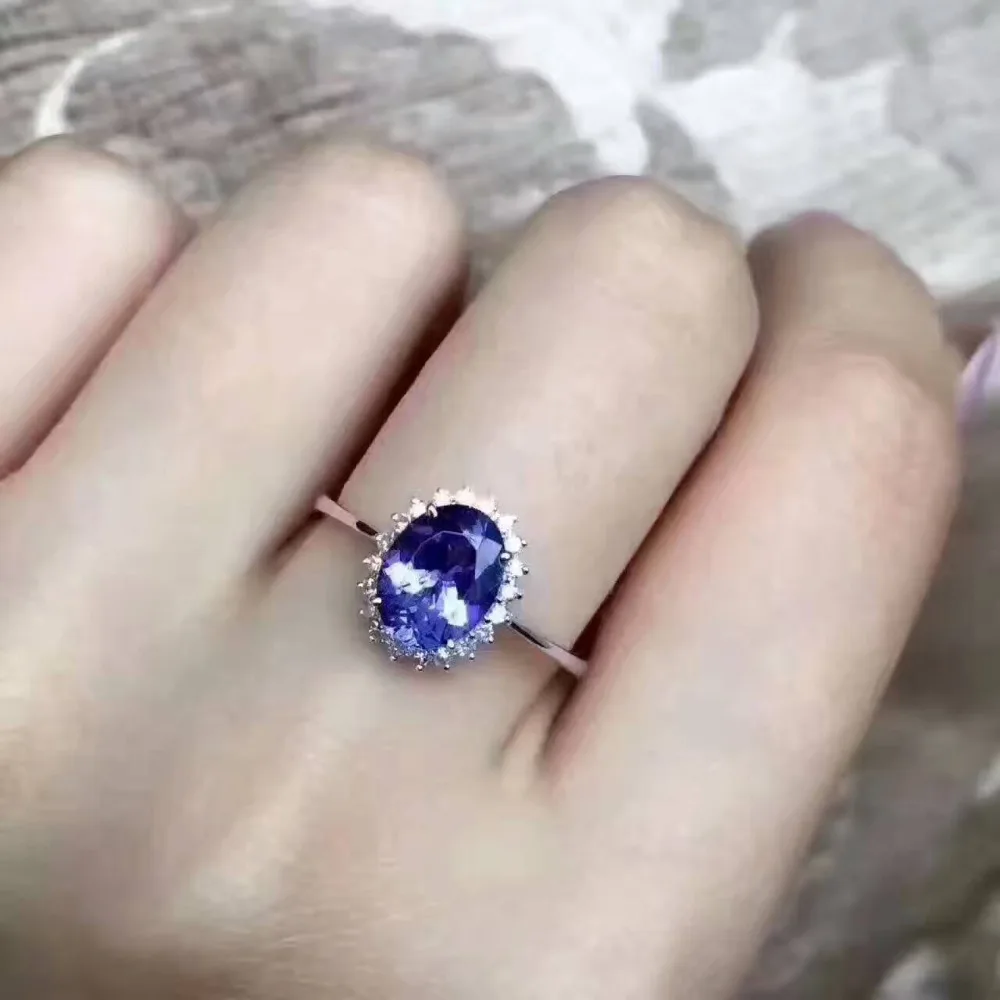 

Natural Blue Tanzanite stone Ring S925 Silver Natural Gem Ring Fashion Elegant Diana round Women's wedding party Rings Jewelry