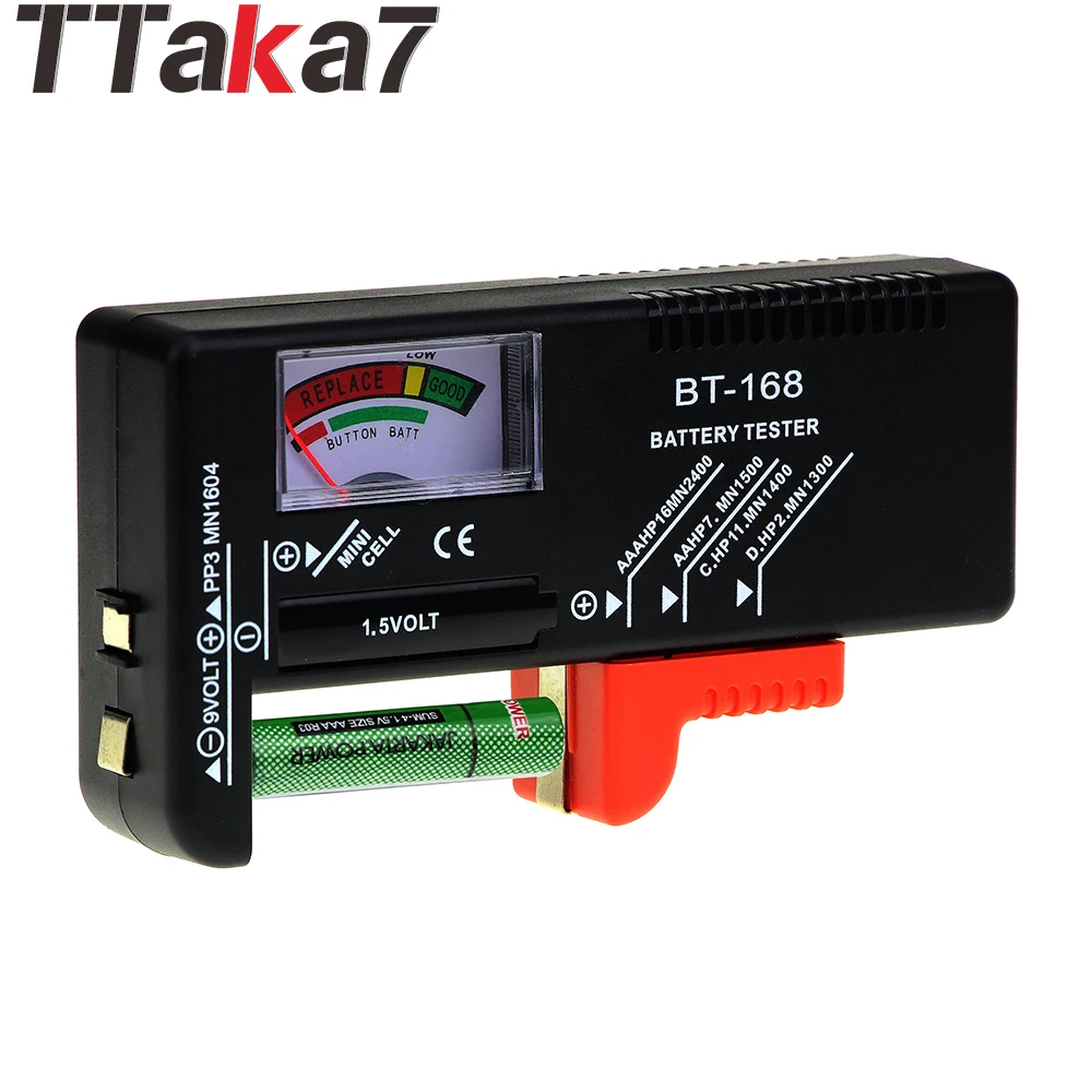 

TTAKA7 BT168 Digital Battery Tester Universal Electronic Battery Checker for AA AAA 9V Button Cell Multi Size Volt Meter Measuri
