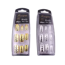 48 шт./партия золотые и серебряные металлические накладные французские акриловые наконечники для ногтей металлические квадратные накладные ногти без клея для ногтей