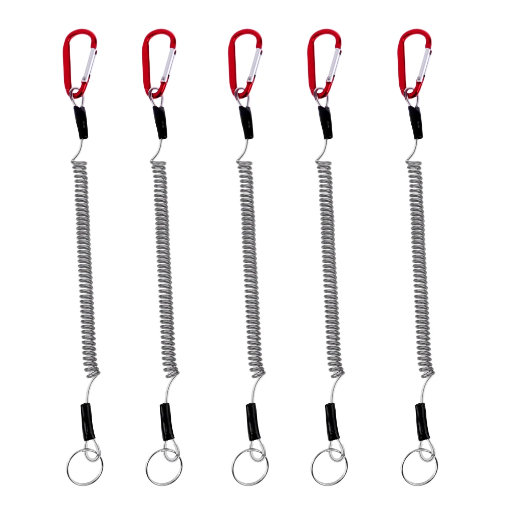 5pcs Pack Fishing Lanyards Boating Fishing Ropes Secure Pliers Lip Grips Camping Carabiner Secure Lock Fish Tools Accessories