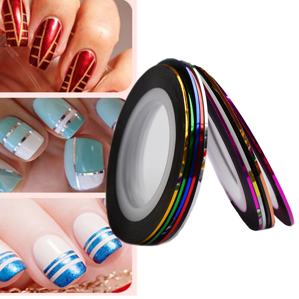 

1mm 10Rolls/Lot Colorful Nail Shining Striping Line Tape Sticker Set Nail Art Decorations DIY Tips Polish Gel Manicure LANC391