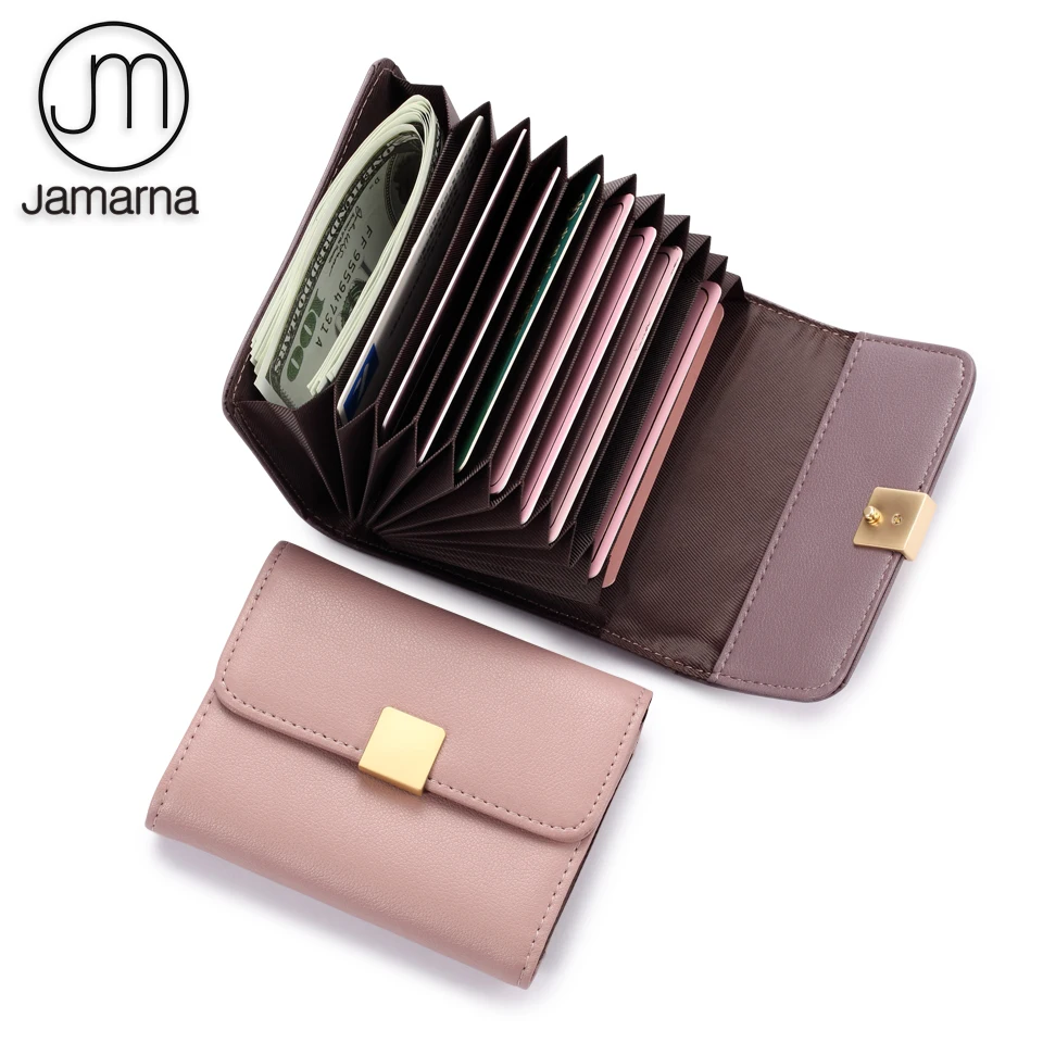 

Jamarna Card Holder Genuine Leather Organ Folds Card Holder Leather Case For Cards Organizer Fashion Design Pink Purple