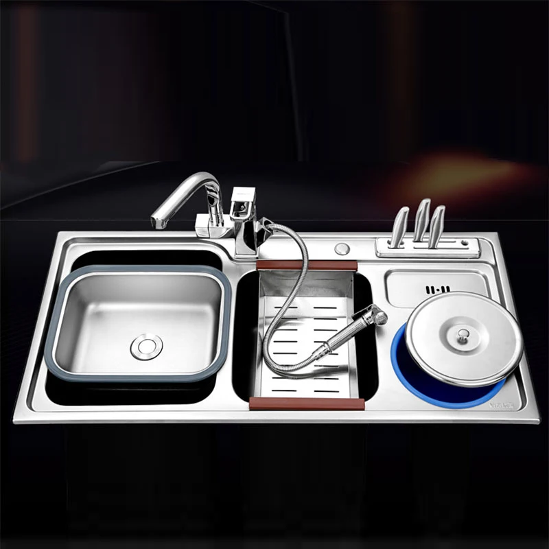 kitchen sink 920*450*220mm double bowl brushed 304 stainless steel Kitchen Sinks with Soap