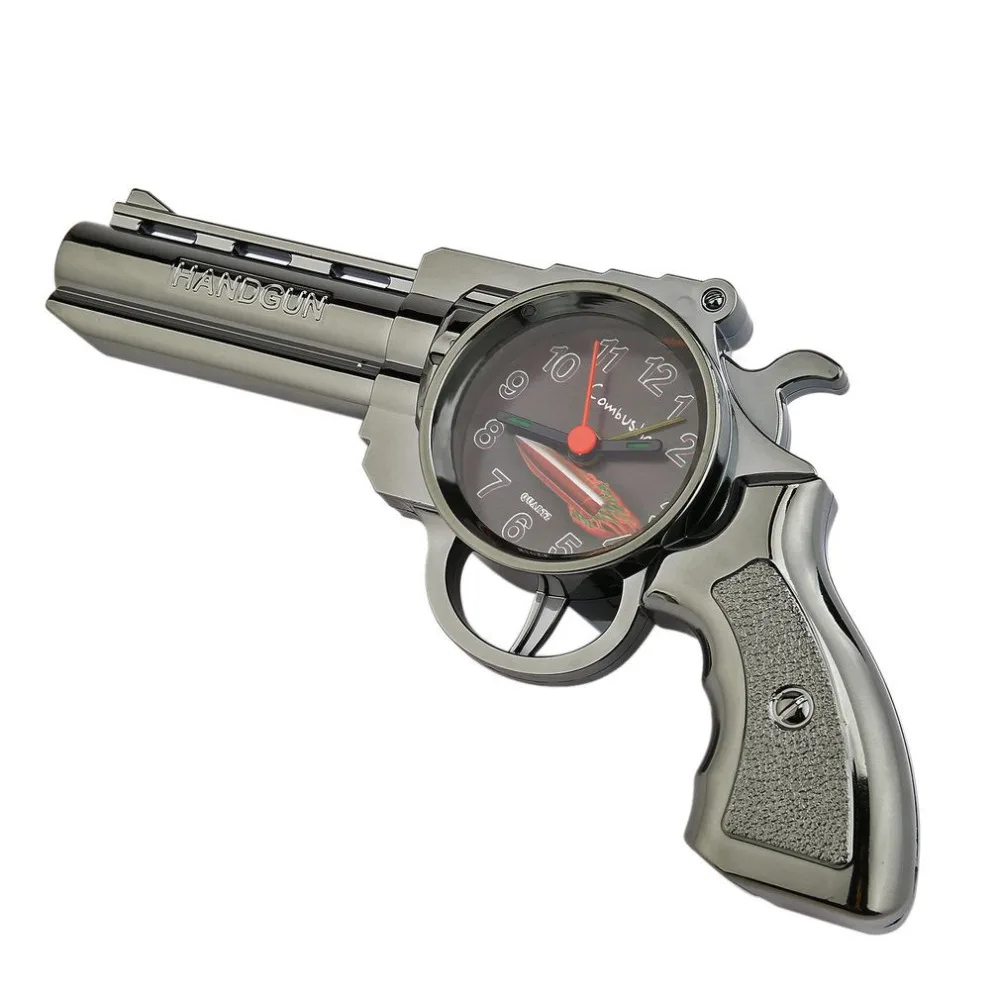 Vintage Style Gun Shaped Alarm Clock with Quartz Movement Table Desk