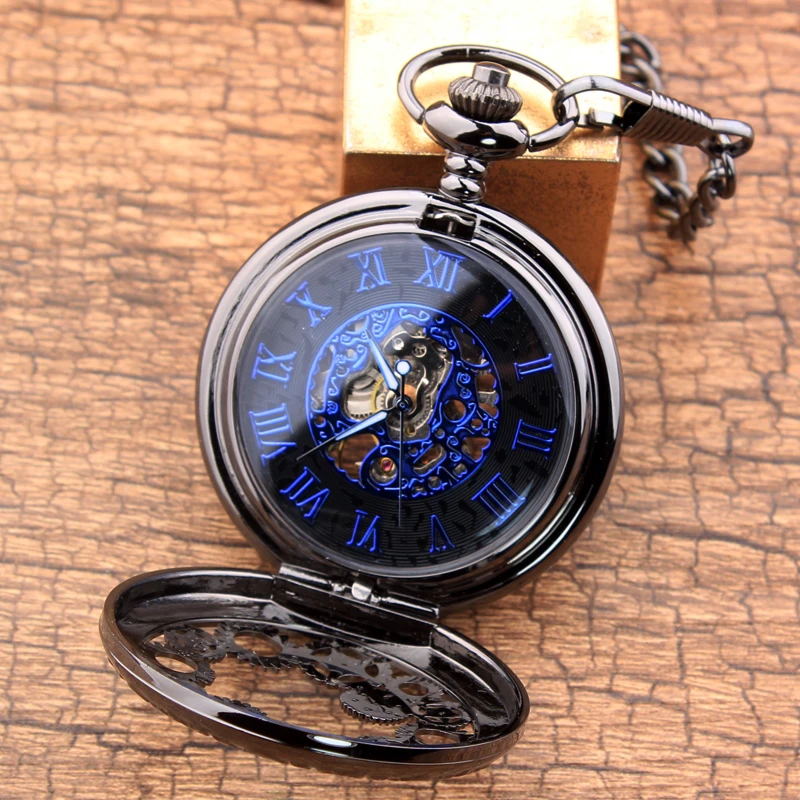 

Vintage Steampunk Gears Hollow Bronze Mechanical Pocket Watch Hand Wind Skeleton Necklace Clock Men Womens Gifts