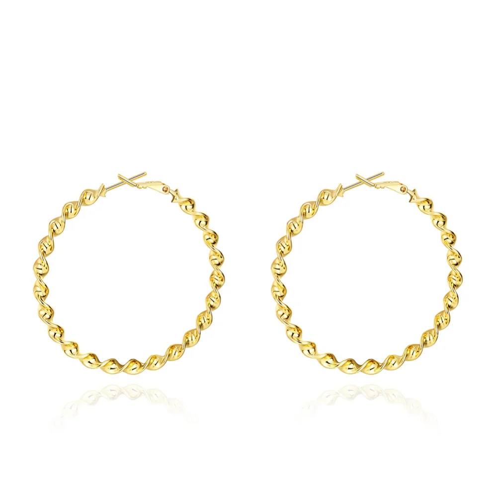 Trendy Women Real K Gold Plated Hoop Earrings Sterling Jewelry Hot Trendy Women Real K Gold Plated Hoop Earrings Sterling Jewelry Hot Por Luxury Styles Basketball Wife Size Earring Us477