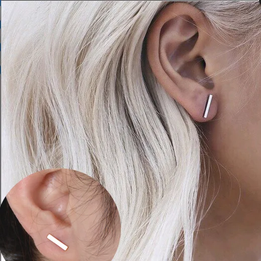 

cheap Wholesale Fashion Geometric Rectangle T Bar Simple Stud Earring For Women Gold Silver Punk Minimalism Ear Jewelry Gift