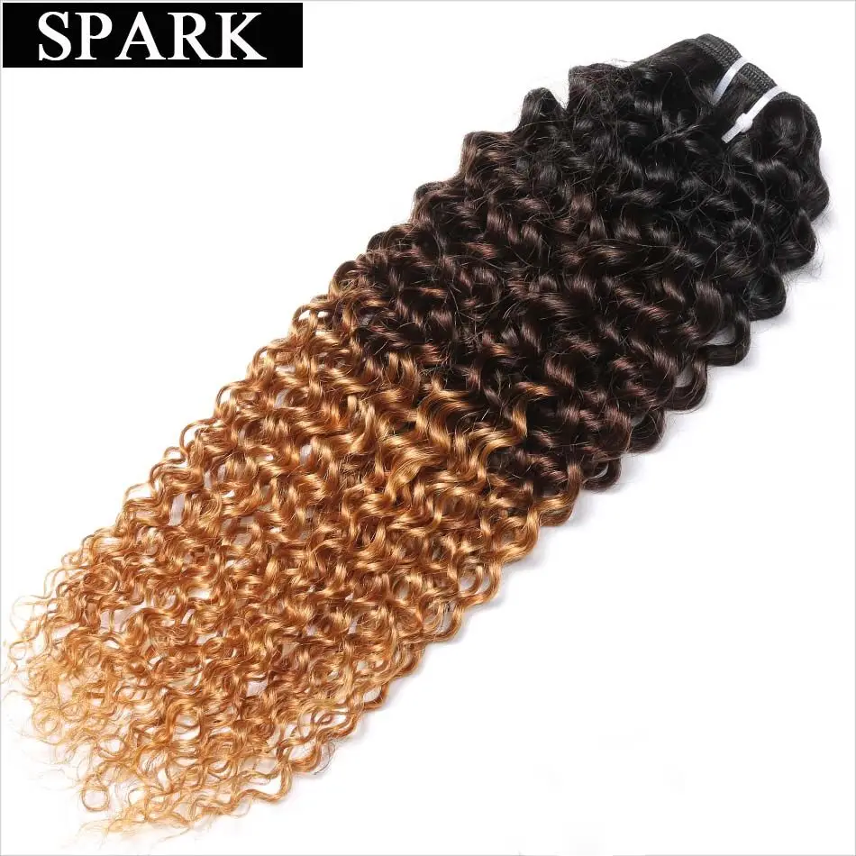 

Spark Ombre Peruvian Kinky Curly Hair Bundles 1B/4/27 &30 Blonde Color 3 Tone 100% Human Hair 1/3/4 Bundles Remy Hair Extensions