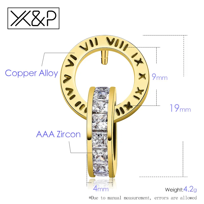 X& P Модные индивидуальные стразы, золотые, серебряные серьги-гвоздики для женщин и девушек, Классические римские цифры, Кристальные серьги, ювелирное изделие, подарок